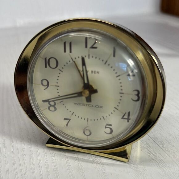 Vintage Westclox Baby Ben Wind Up Gold Alarm Clock Works - Picture 1 of 8